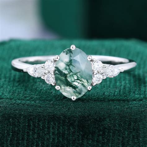 moss agate engagement ring|moss agate and moissanite ring.